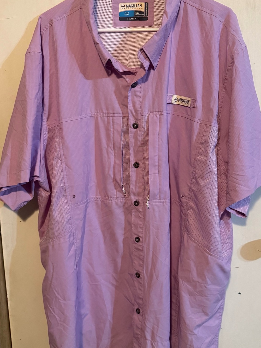 Magellan Outdoors Men’s Lavender Short-Sleeve Button-Down Shirt